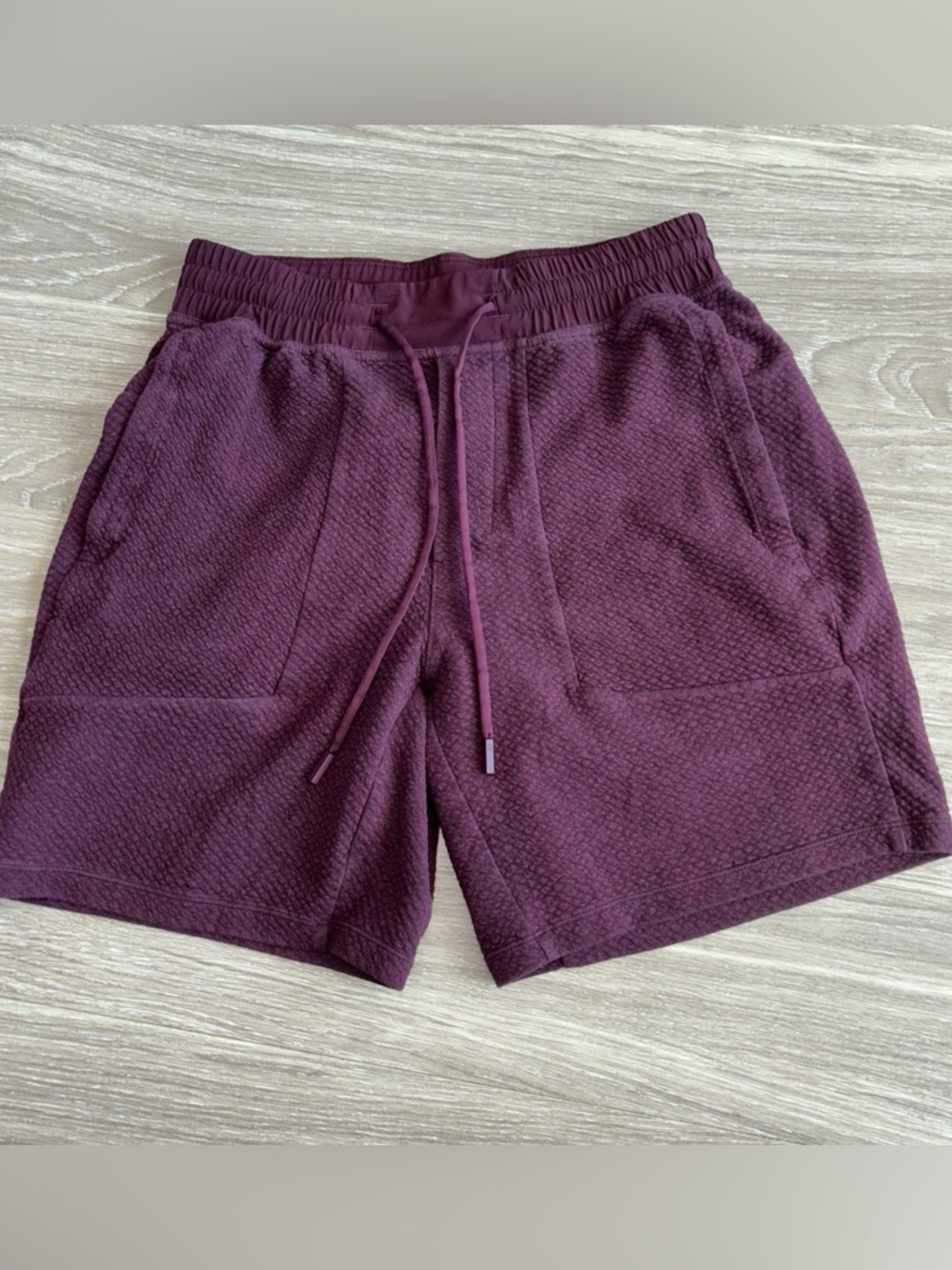 Lululemon Shorts Mens S Red At Ease Textured Sweat Elastic Waist Gym Burgundy